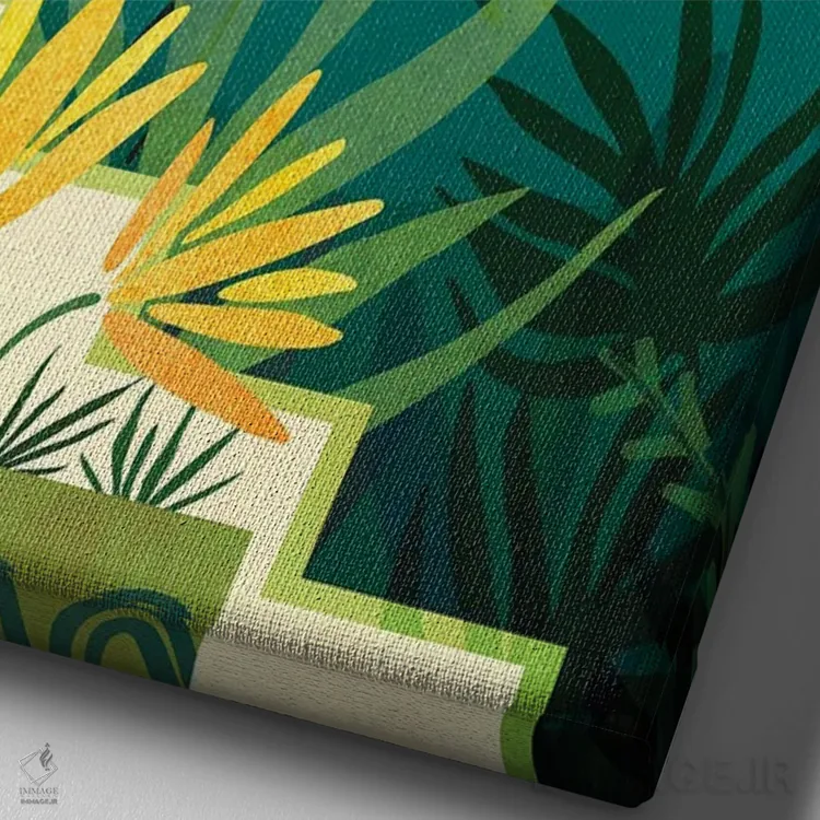 تابلو دکوراتیو جنگل بارانی با نور ماه اثر مدرن تروپیکال - نمای نزدیک بافت بوم