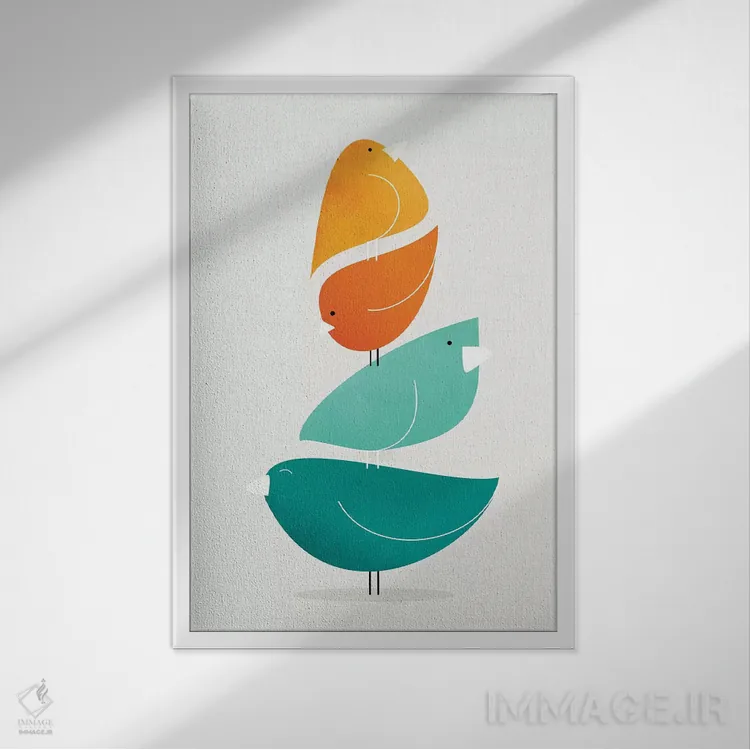 تابلو مینیمال دسته پرندگان II اثر مدرن تروپیکال - نمای قابدار سفید