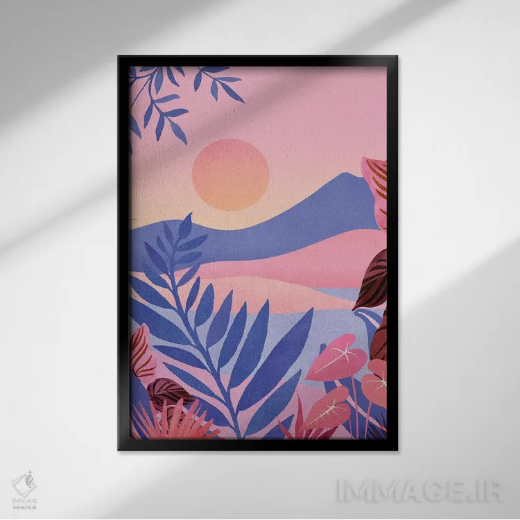 تابلو مدرن غروب هاوایی اثر مدرن تروپیکال - نمای قابدار مشکی