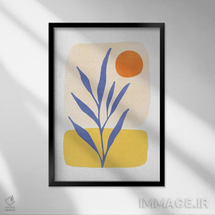 تابلو مینیمال تعادل طبیعت اثر مدرن تروپیکال - نمای قابدار مشکی