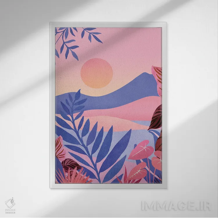 تابلو مدرن غروب هاوایی اثر مدرن تروپیکال - نمای قابدار سفید