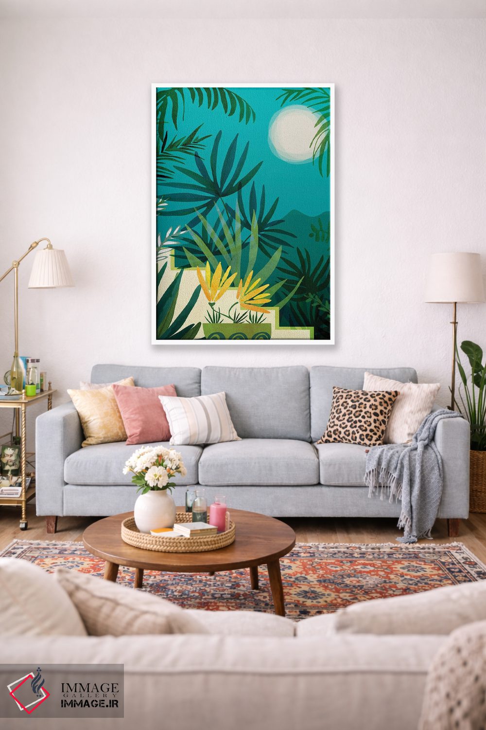 تابلو دکوراتیو جنگل بارانی با نور ماه اثر مدرن تروپیکال - D1W