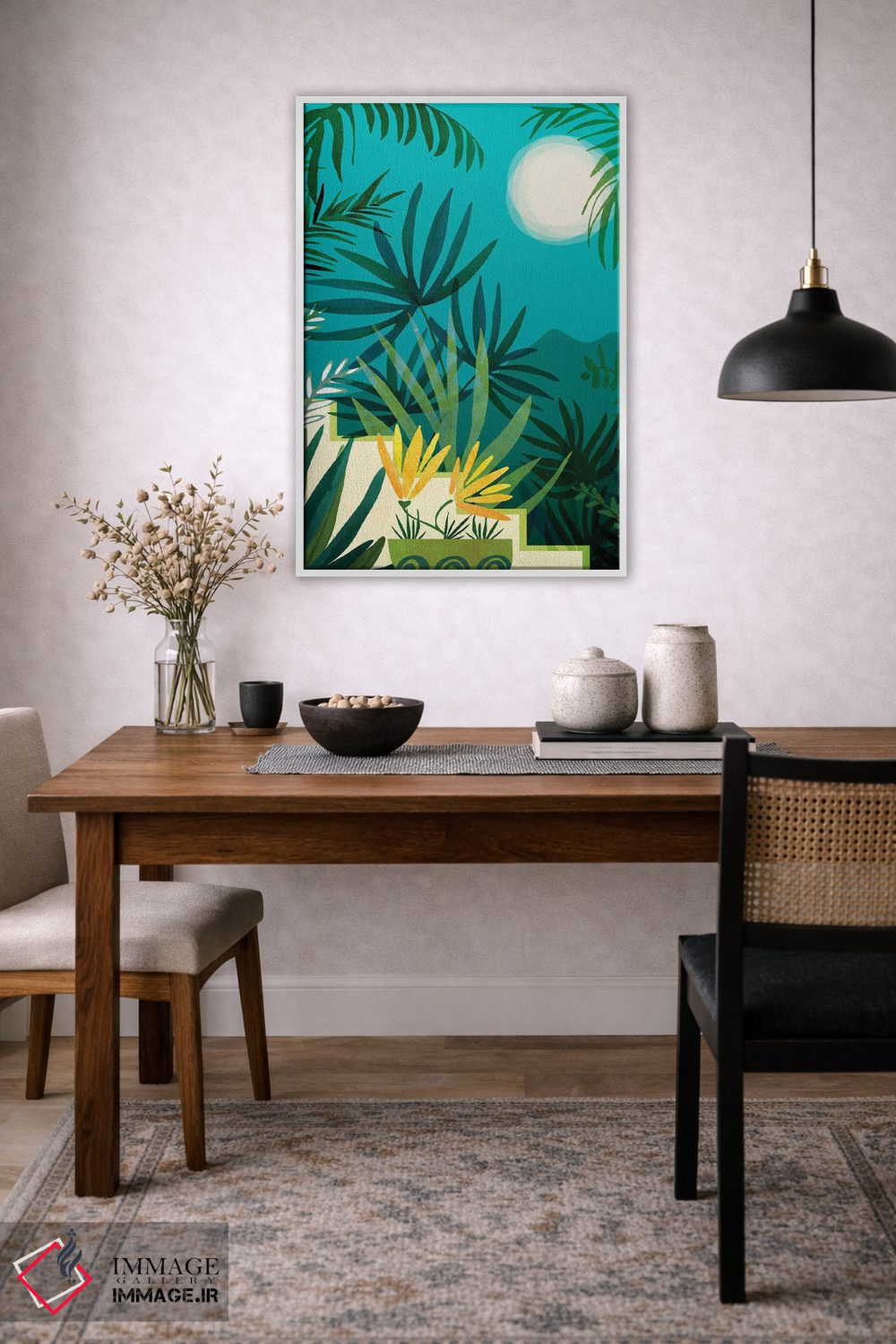 تابلو دکوراتیو جنگل بارانی با نور ماه اثر مدرن تروپیکال - D3W