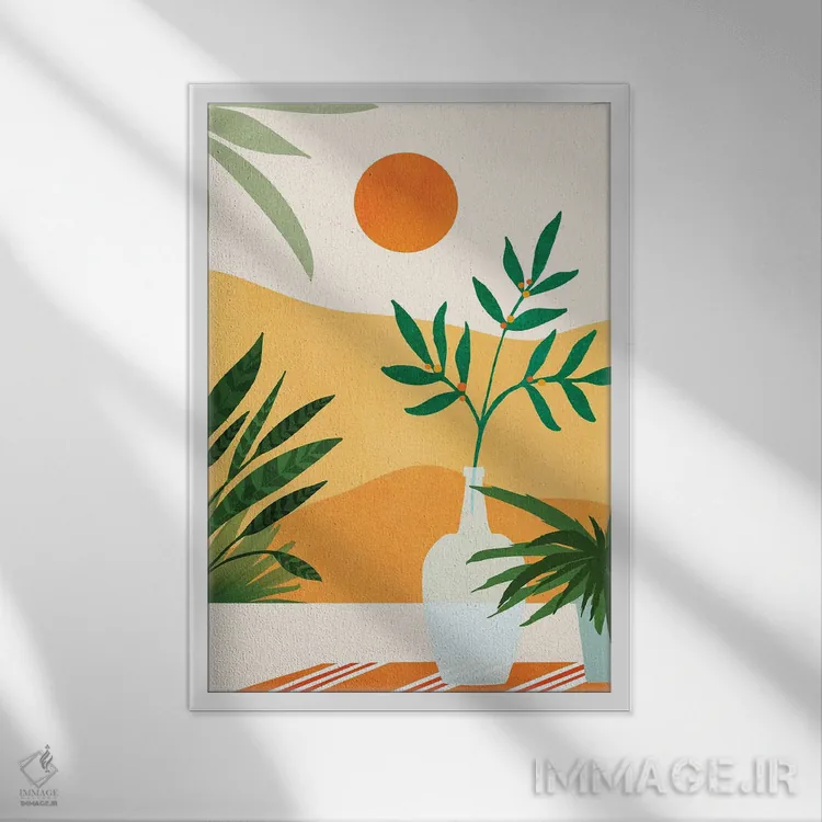 تابلو مینیمال چشم اندازهای غروب کالیفرنیا اثر مدرن تروپیکال - نمای قابدار سفید