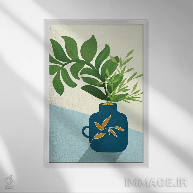تابلو دکوراتیو باغ پنجره قدیمی اثر مدرن تروپیکال - نمای قابدار سفید