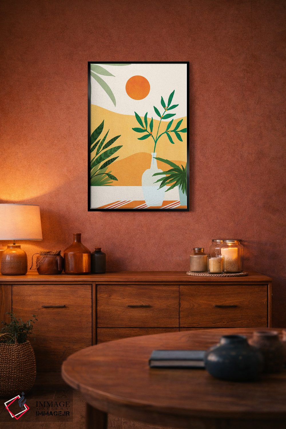 تابلو مینیمال چشم اندازهای غروب کالیفرنیا اثر مدرن تروپیکال - D6B