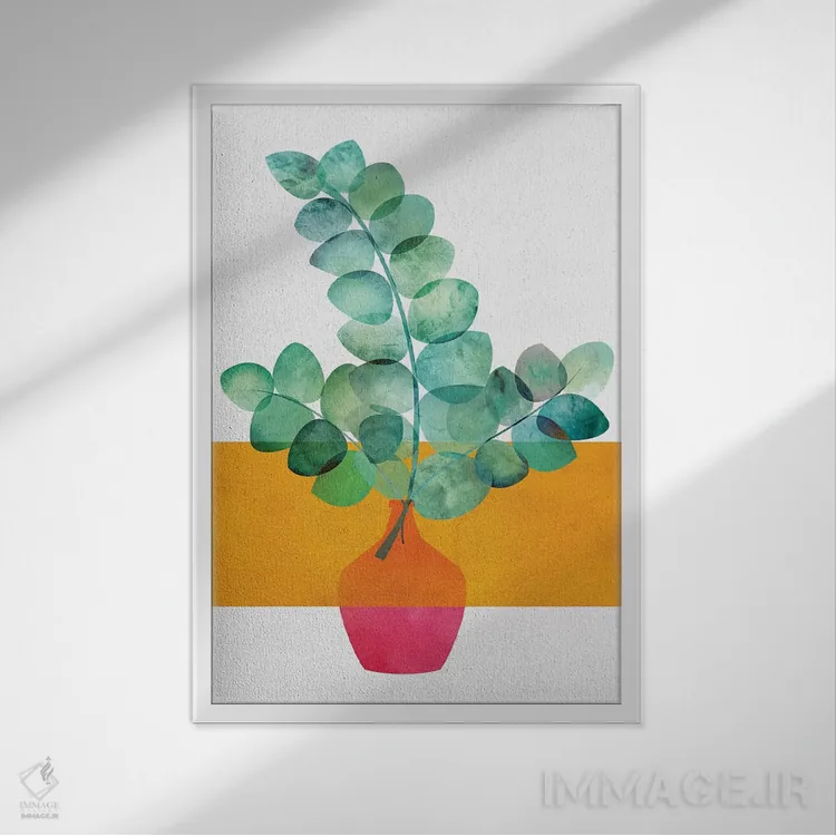 تابلو مینیمال اوکالیپتوس و نور خورشید اثر مدرن تروپیکال - نمای قابدار سفید