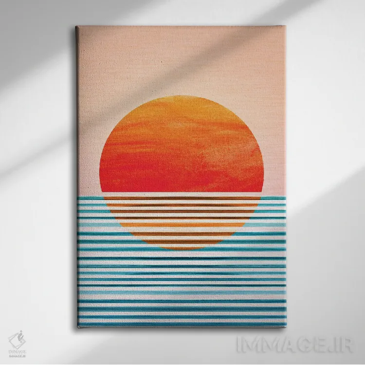 تابلو مینیمال غروب هندسی مینیمال اثر مدرن تروپیکال - نمای روبهرو روی دیوار