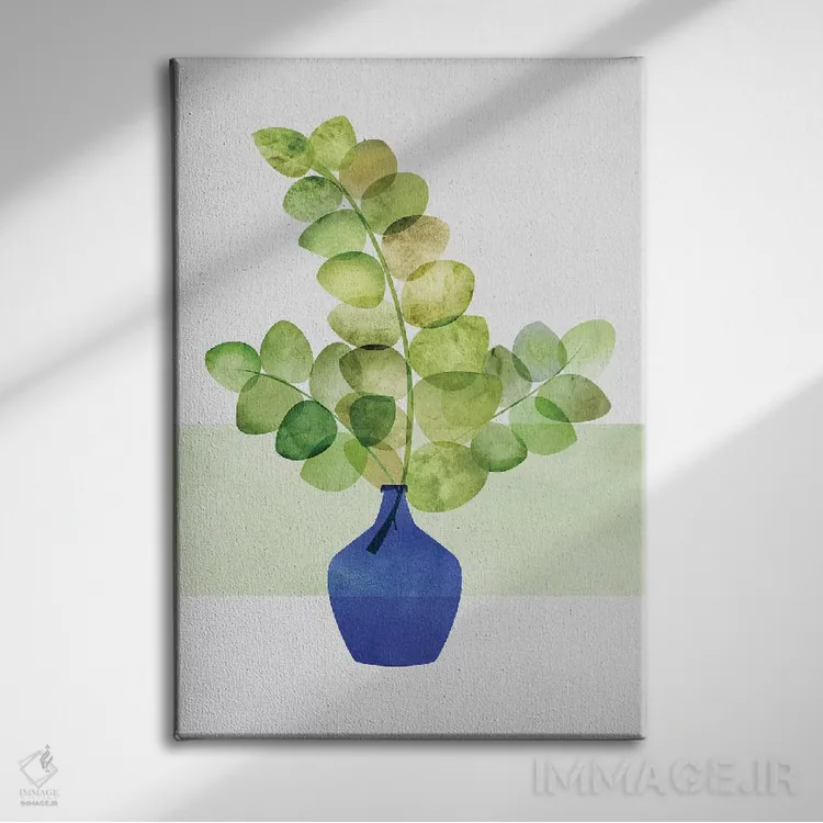 تابلو مینیمال مطالعه اوکالیپتوس اثر مدرن تروپیکال - نمای روبهرو روی دیوار