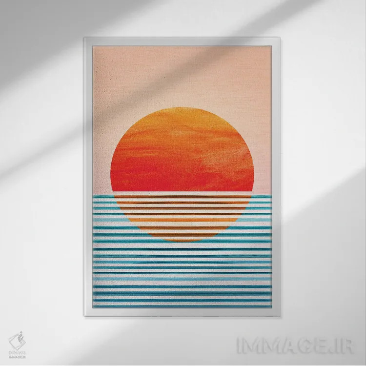 تابلو مینیمال غروب هندسی مینیمال اثر مدرن تروپیکال - نمای قابدار سفید