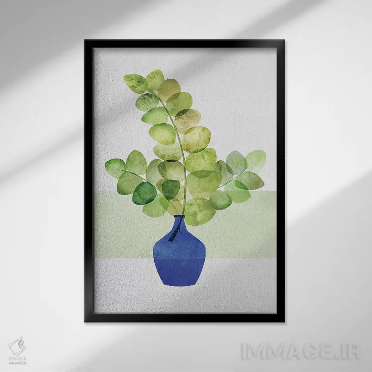 تابلو مینیمال مطالعه اوکالیپتوس اثر مدرن تروپیکال - نمای قابدار مشکی