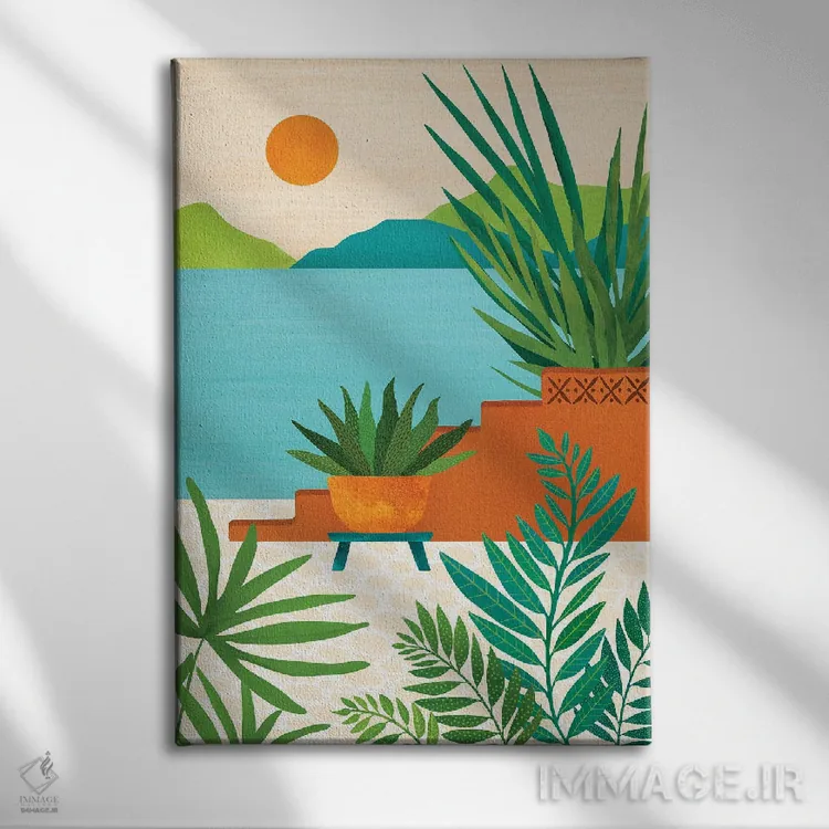 تابلو مدرن غروب ساحل بالی اثر مدرن تروپیکال - نمای روبهرو روی دیوار