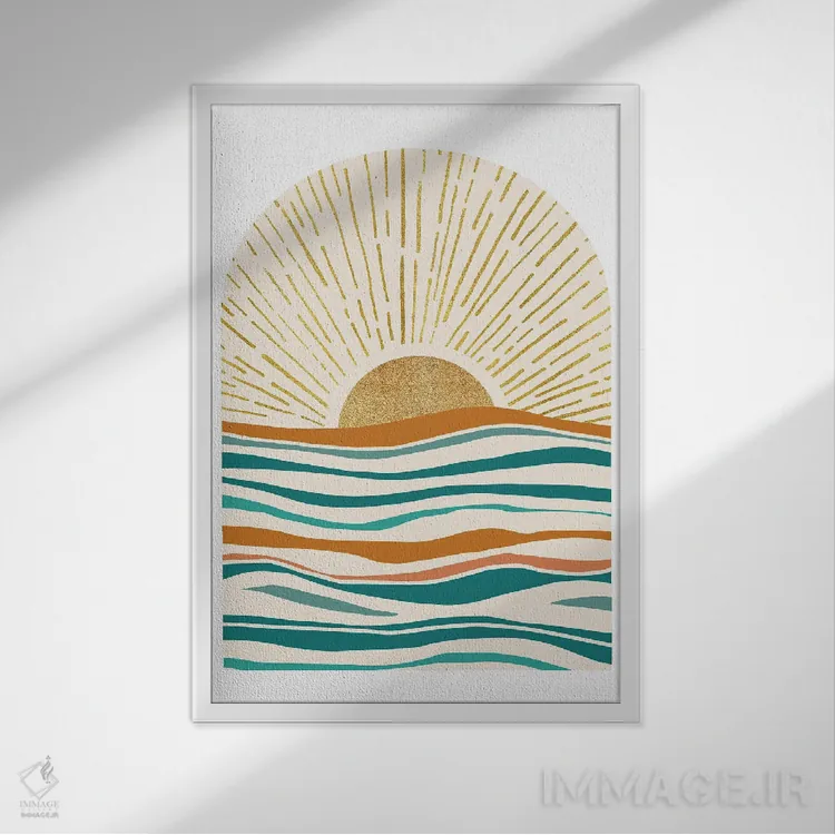 تابلو مینیمال غروب طلایی تابستان اثر مدرن تروپیکال - نمای قابدار سفید