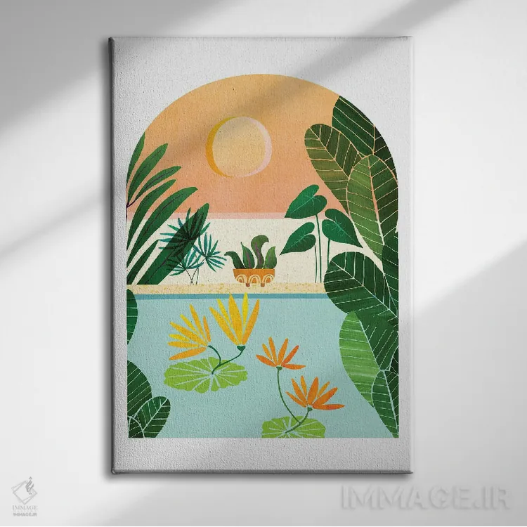 تابلو مدرن طلوع باغ گرمسیری اثر مدرن تروپیکال - نمای روبهرو روی دیوار
