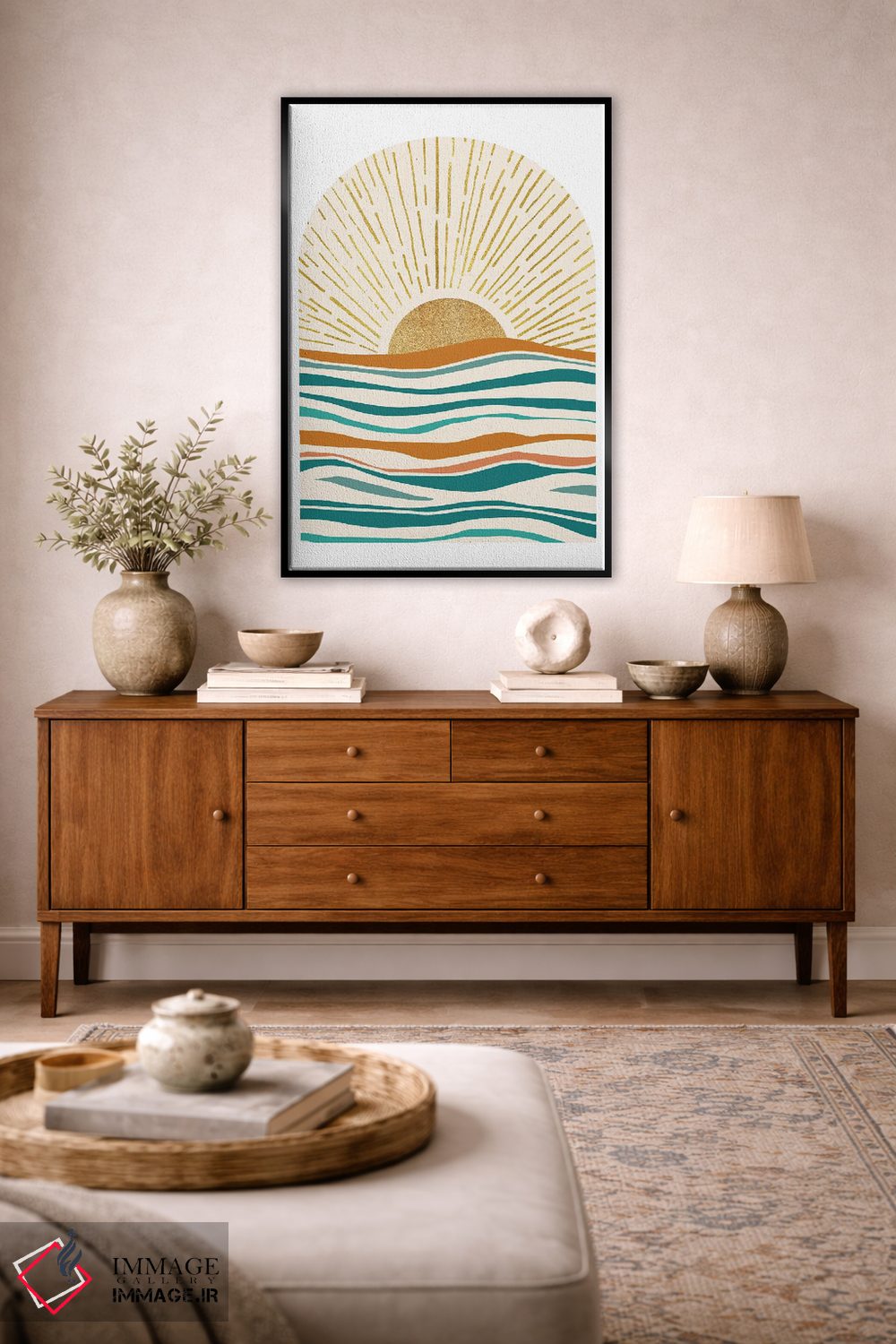 تابلو مینیمال غروب طلایی تابستان اثر مدرن تروپیکال - D4B