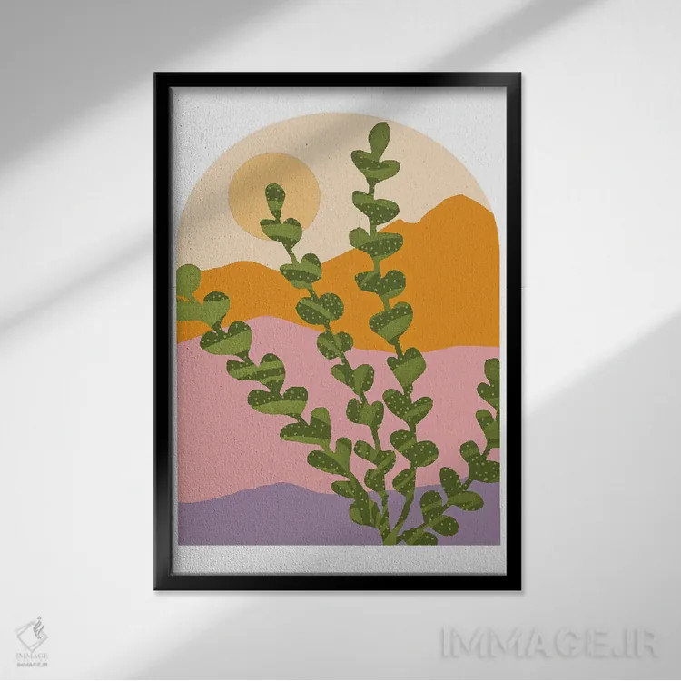 تابلو مینیمال کوه های عصر تابستان اثر مدرن تروپیکال - نمای قابدار مشکی