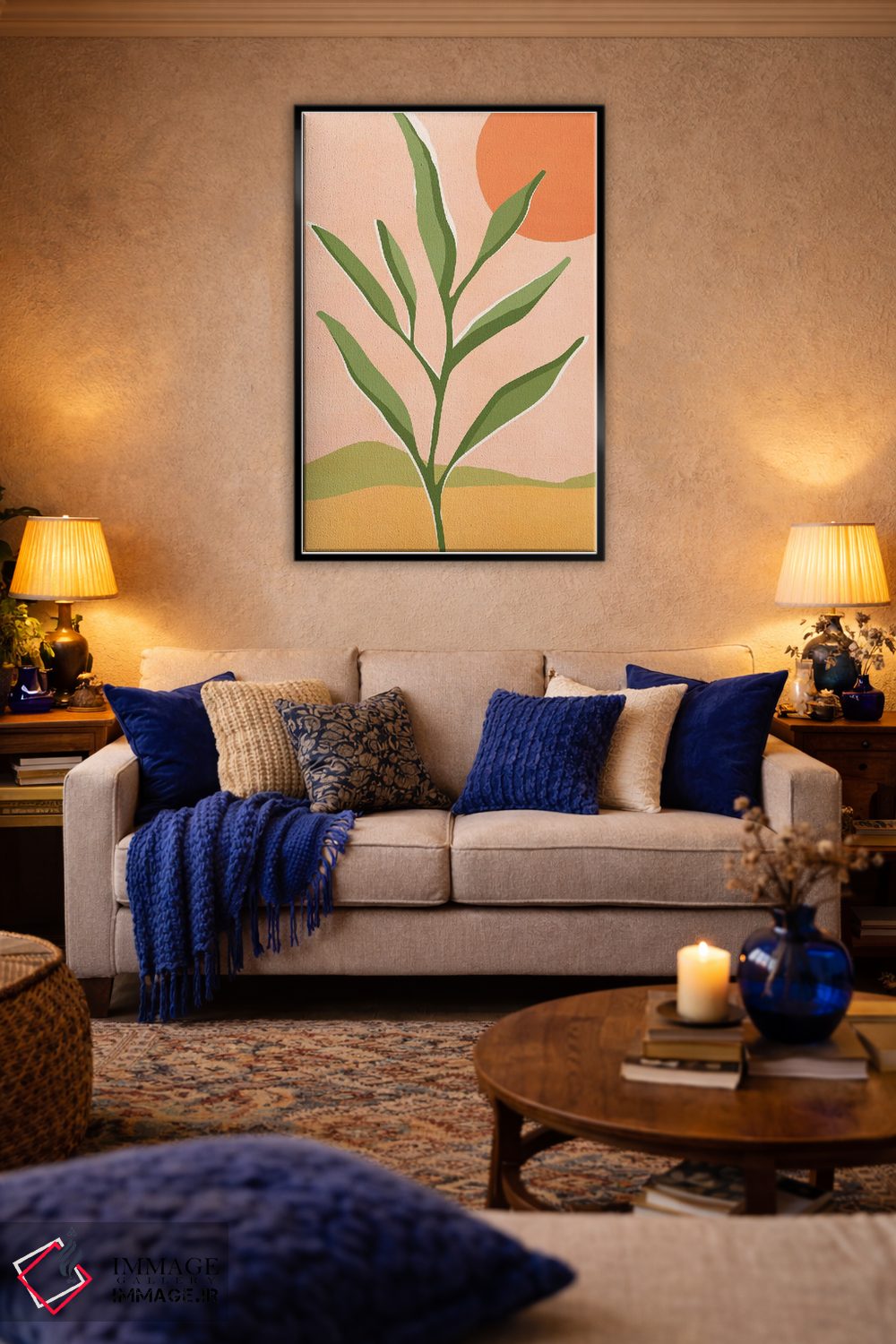 تابلو مینیمال خورشید و گیاه گوشتی اثر مدرن تروپیکال - D3B