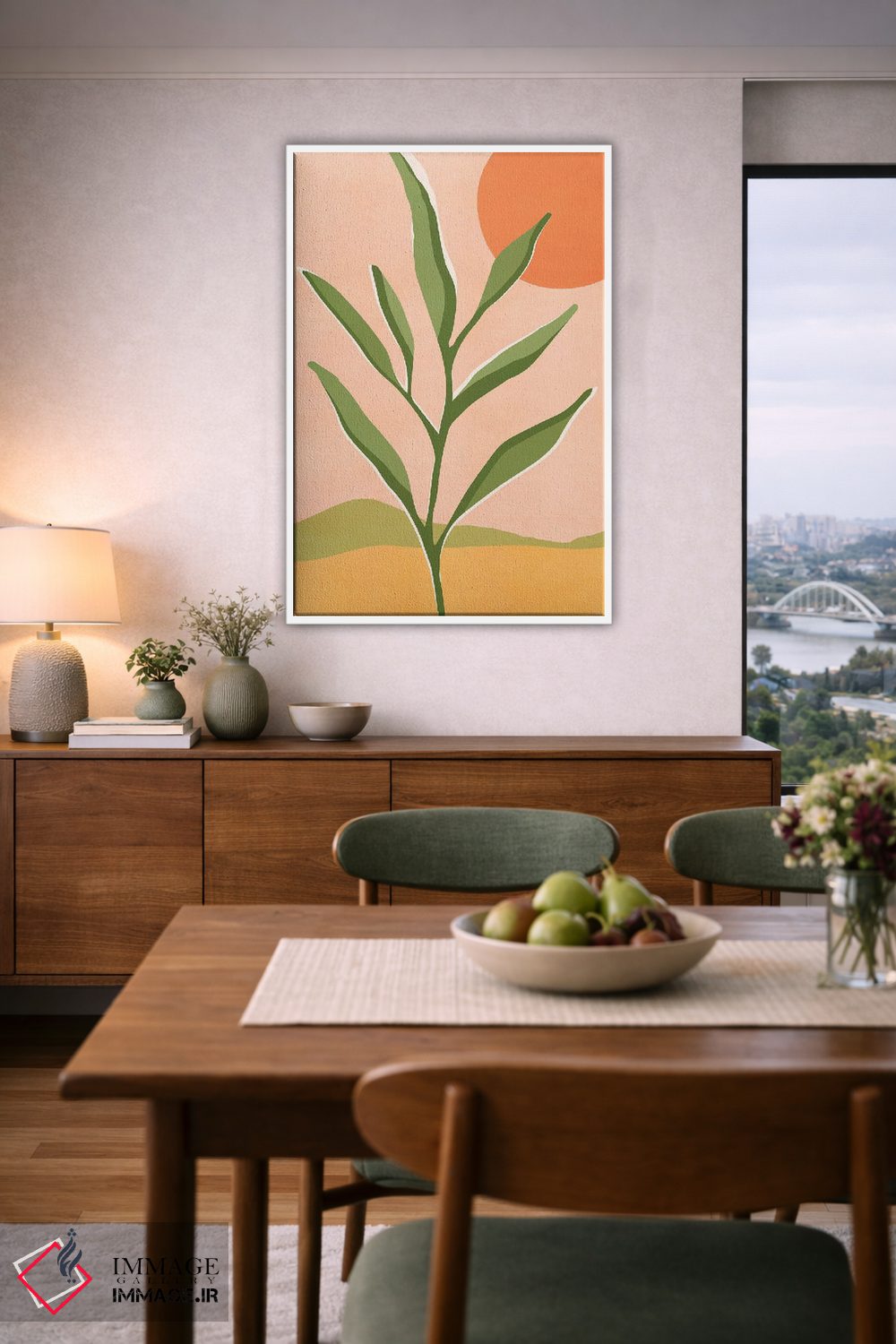تابلو مینیمال خورشید و گیاه گوشتی اثر مدرن تروپیکال - D6W