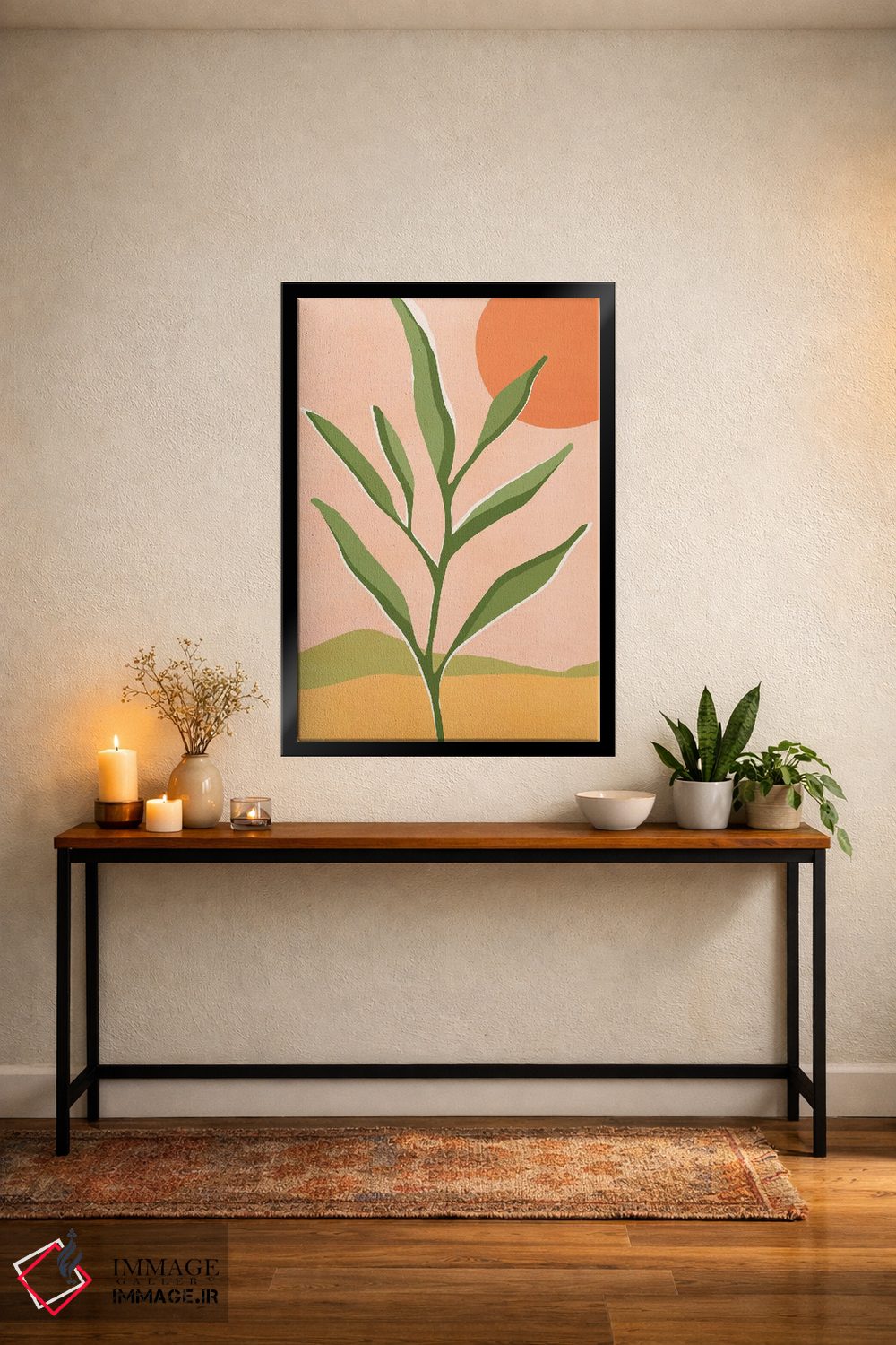 تابلو مینیمال خورشید و گیاه گوشتی اثر مدرن تروپیکال - D4B