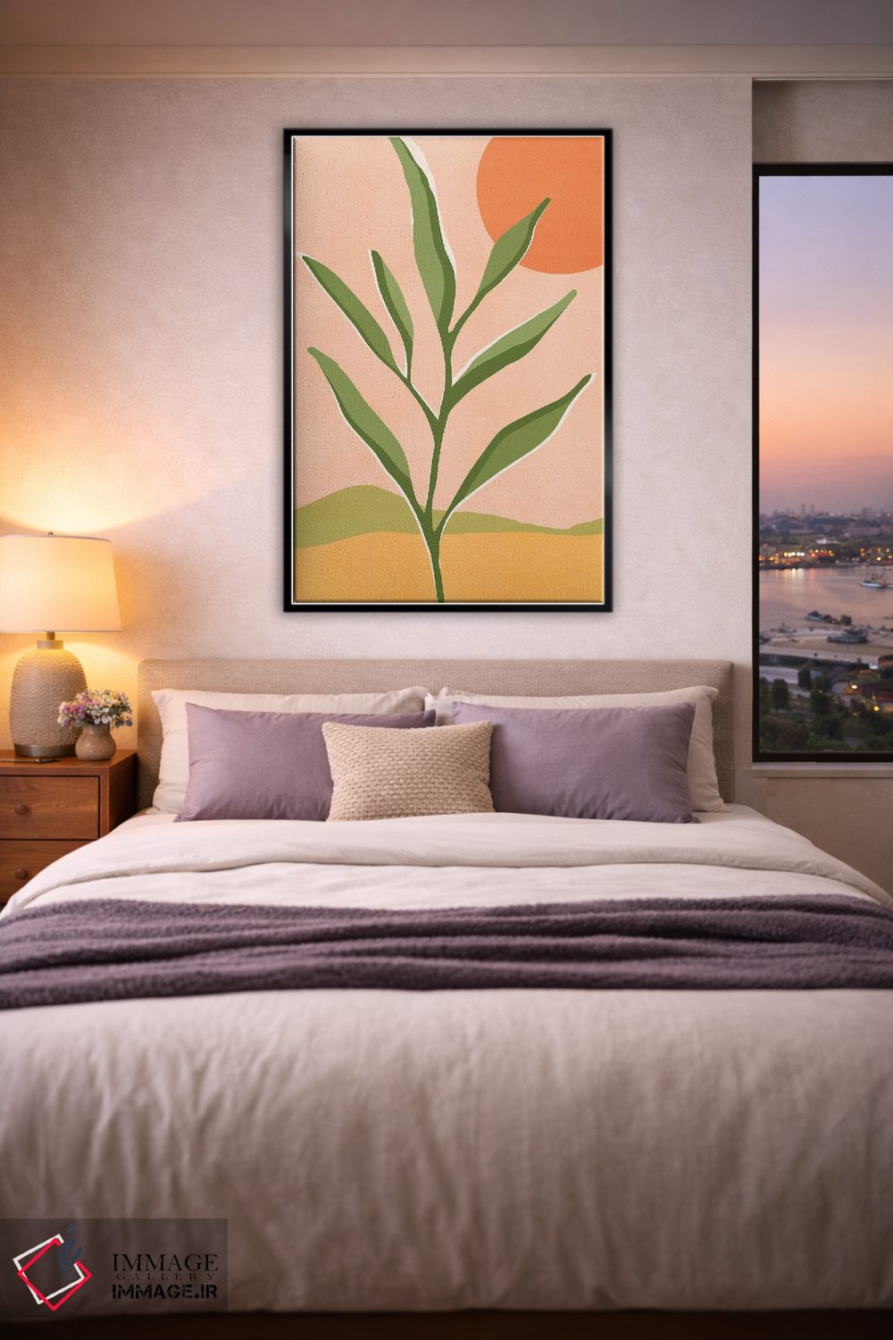 تابلو مینیمال خورشید و گیاه گوشتی اثر مدرن تروپیکال - D5B