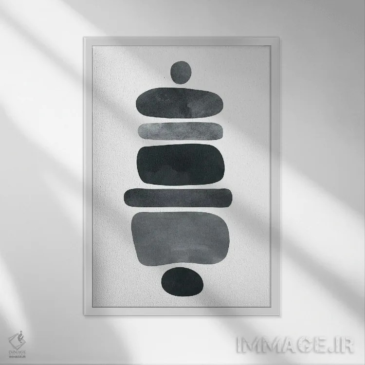 تابلو مینیمال تعادل جسورانه اثر مدرن تروپیکال - نمای قابدار سفید