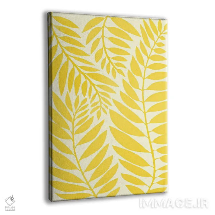 تابلو مینیمال برگ های زرد طلایی اثر مدرن تروپیکال - نمای پرسپکتیو محصول
