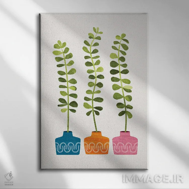 تابلو مینیمال تصویرسازی گیاهی جوانه های شیرین اثر مدرن تروپیکال - نمای روبهرو روی دیوار