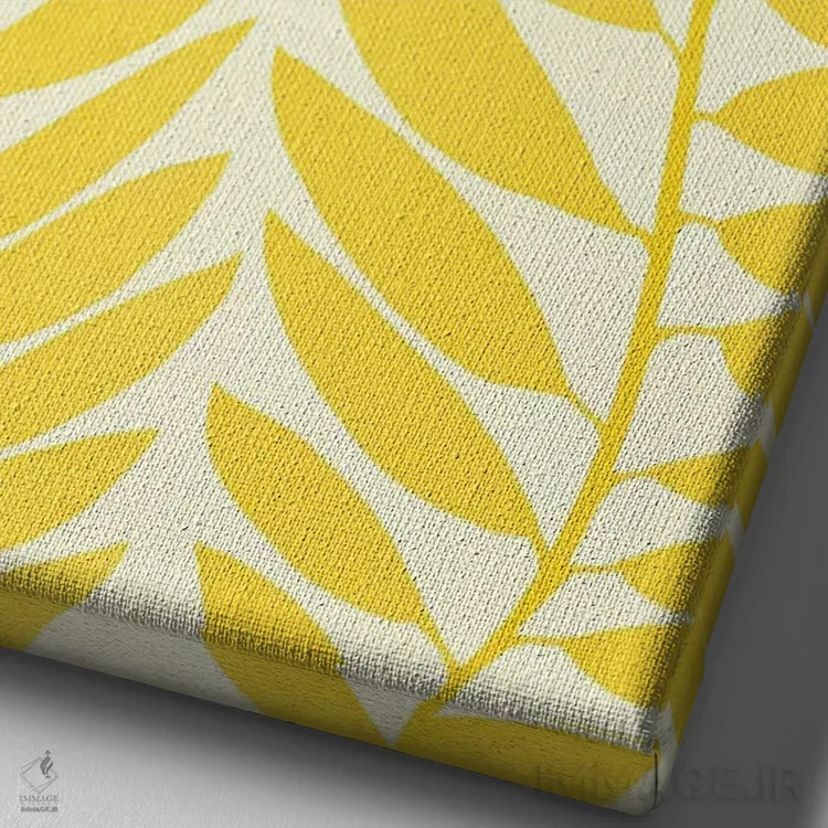 تابلو مینیمال برگ های زرد طلایی اثر مدرن تروپیکال - نمای نزدیک بافت بوم