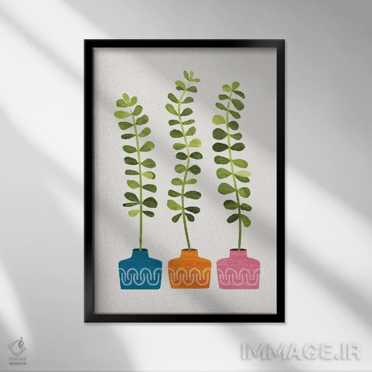 تابلو مینیمال تصویرسازی گیاهی جوانه های شیرین اثر مدرن تروپیکال - نمای قابدار مشکی