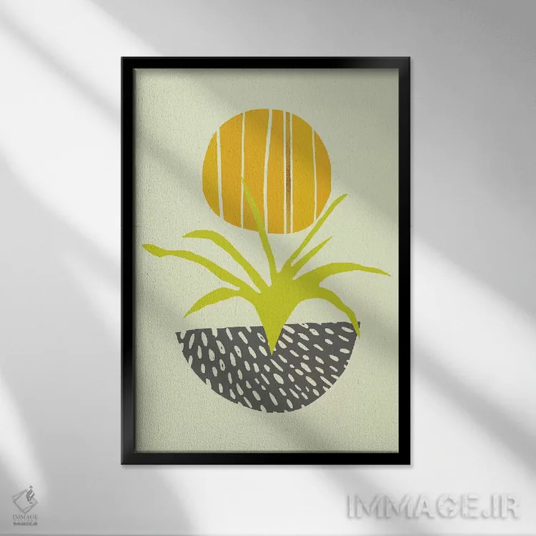 تابلو مینیمال کویر انتزاعی مینیمال اثر مدرن تروپیکال - نمای قابدار مشکی