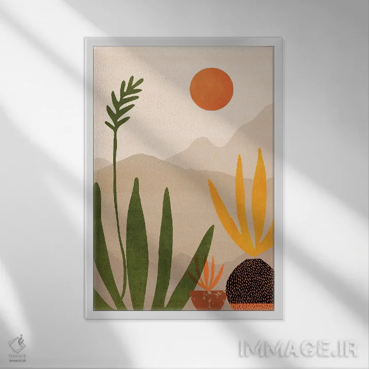 تابلو دکوراتیو تماشای غروب اثر مدرن تروپیکال - نمای قابدار سفید