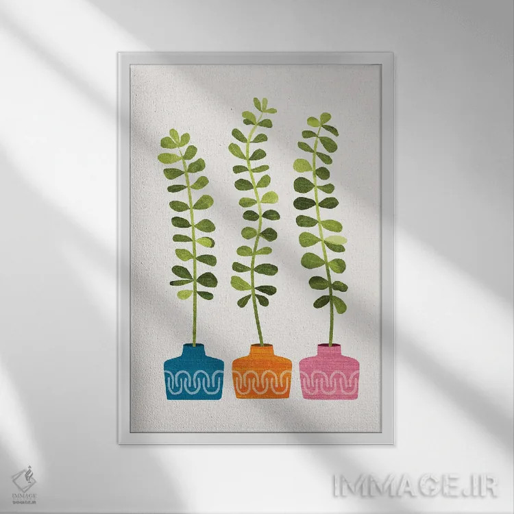تابلو مینیمال تصویرسازی گیاهی جوانه های شیرین اثر مدرن تروپیکال - نمای قابدار سفید