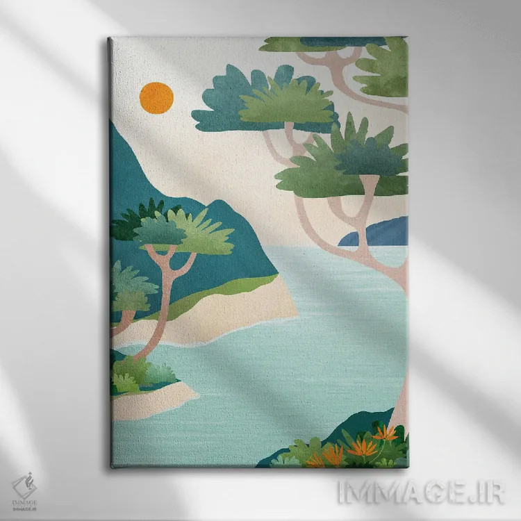 تابلو مینیمال لحظه ای کامل اثر مدرن تروپیکال - نمای روبهرو روی دیوار