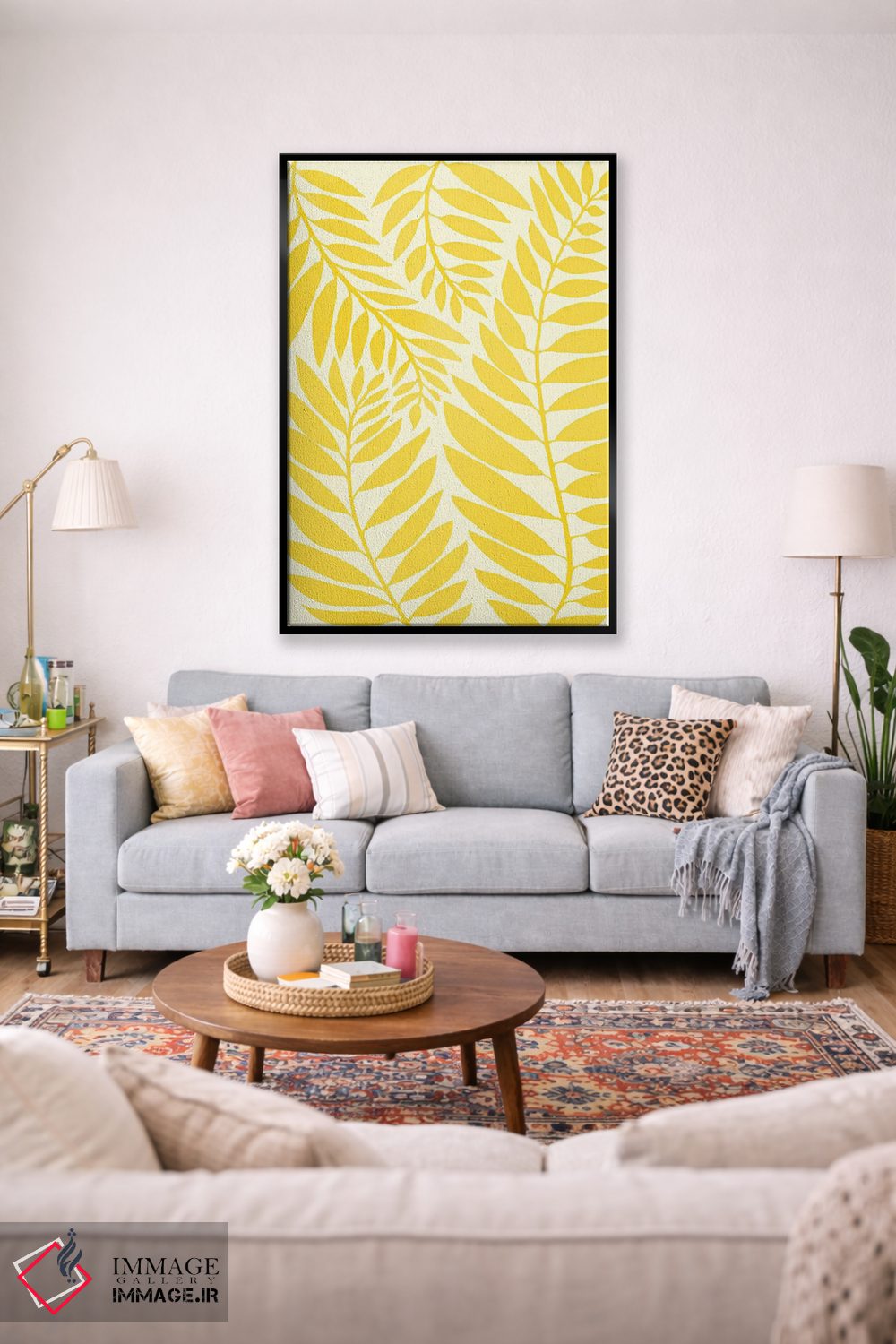 تابلو مینیمال برگ های زرد طلایی اثر مدرن تروپیکال - D2B