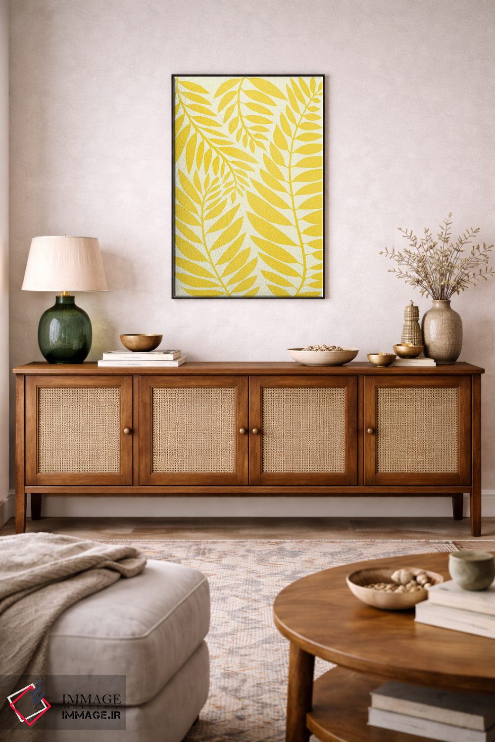 تابلو مینیمال برگ های زرد طلایی اثر مدرن تروپیکال - D4B
