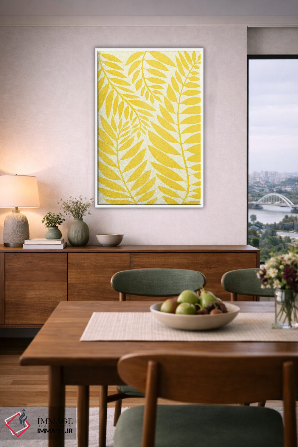 تابلو مینیمال برگ های زرد طلایی اثر مدرن تروپیکال - D6W