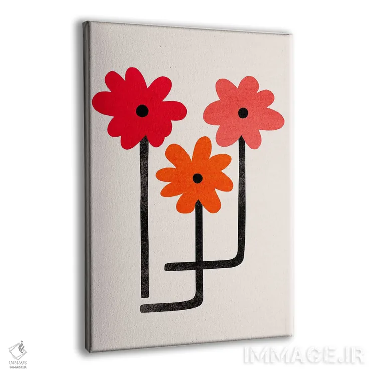 تابلو مینیمال شکوفه های آتشین قرمز اثر مدرن تروپیکال - نمای پرسپکتیو محصول