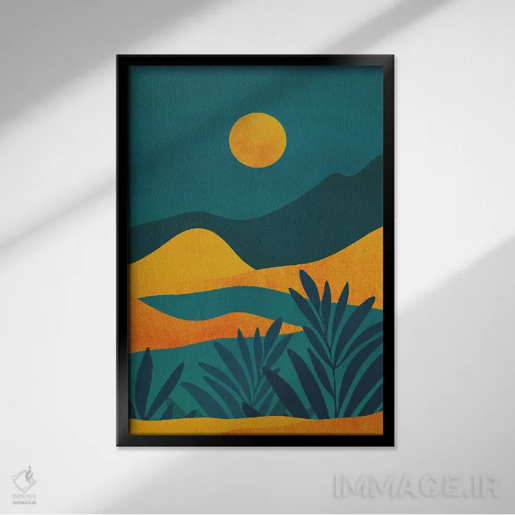 تابلو مدرن طلوع ماه در دره اثر مدرن تروپیکال - نمای قابدار مشکی