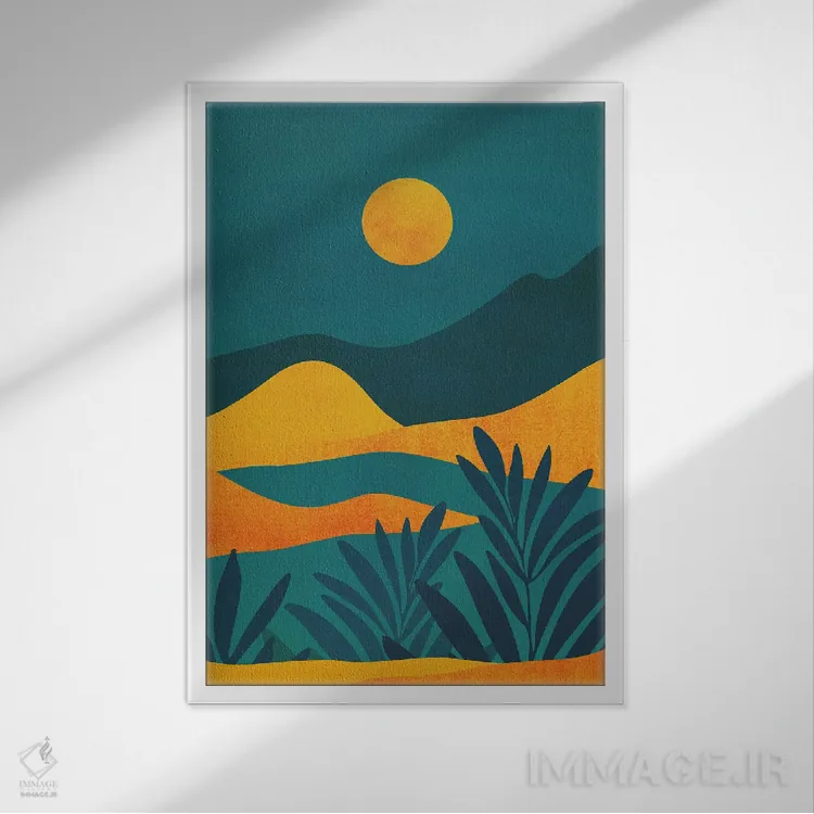 تابلو مدرن طلوع ماه در دره اثر مدرن تروپیکال - نمای قابدار سفید