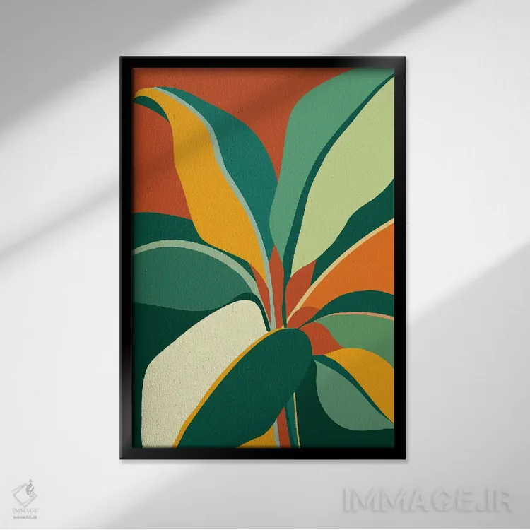 تابلو دکوراتیو گیاه کابوی اثر مدرن تروپیکال - نمای قابدار مشکی