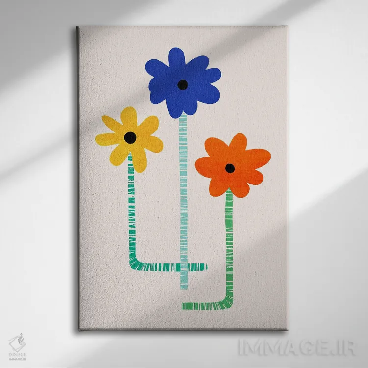 تابلو مینیمال گل های آب نباتی اثر مدرن تروپیکال - نمای روبهرو روی دیوار