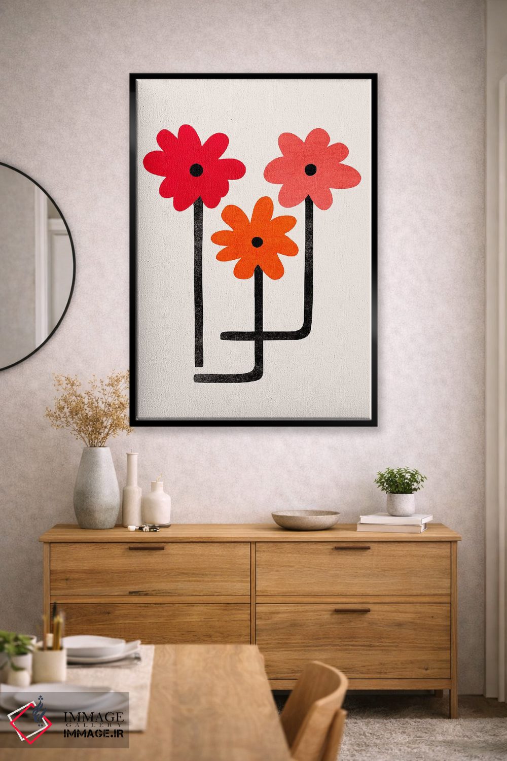 تابلو مینیمال شکوفه های آتشین قرمز اثر مدرن تروپیکال - D1B