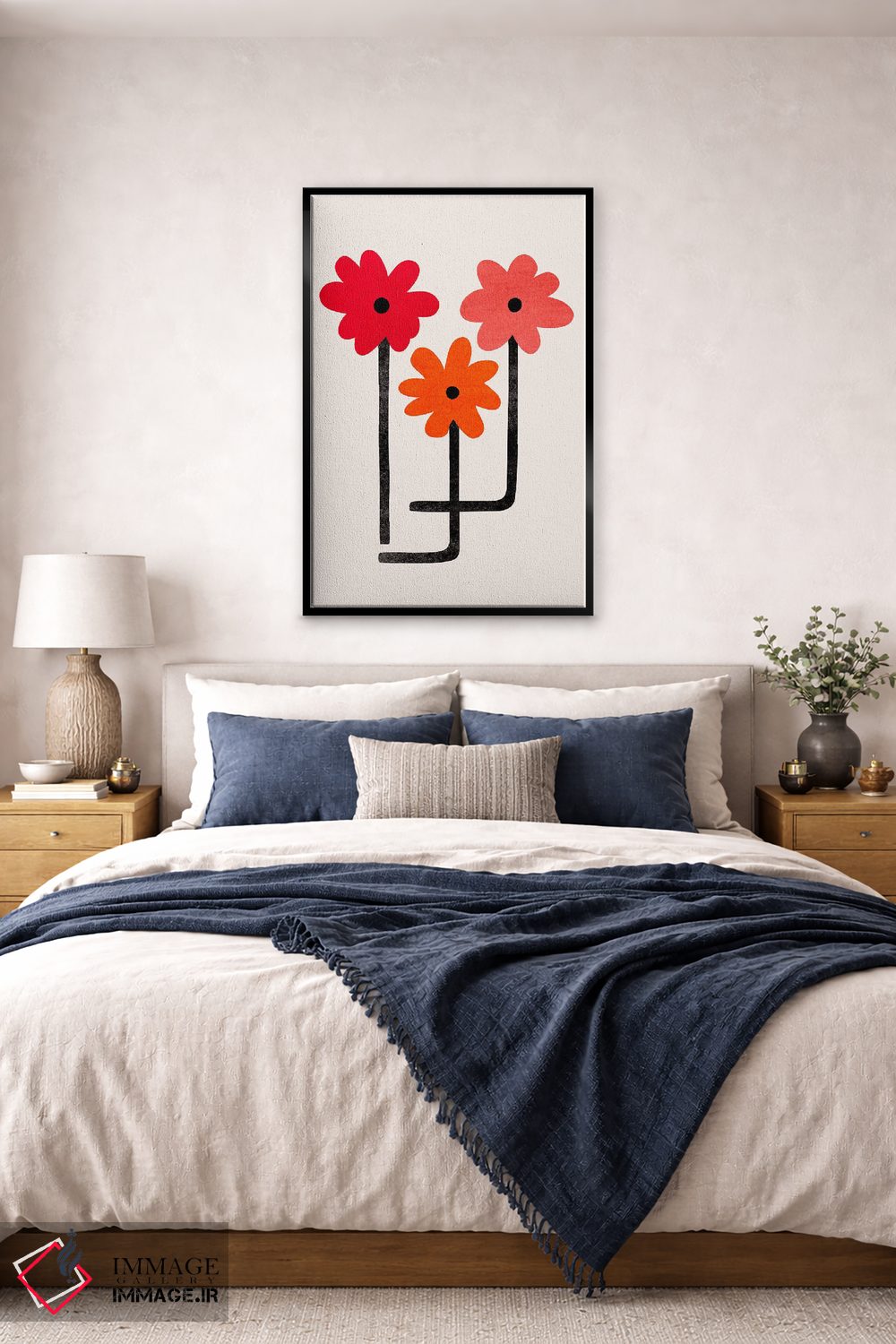 تابلو مینیمال شکوفه های آتشین قرمز اثر مدرن تروپیکال - D6B