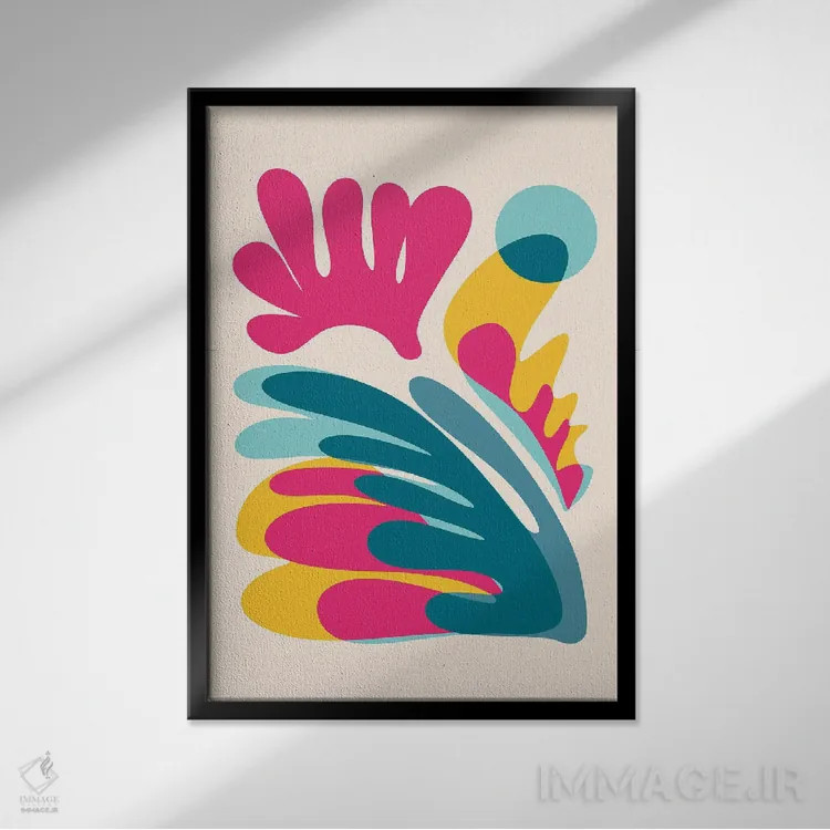 تابلو انتزاعی پاشیدن اثر مدرن تروپیکال - نمای قابدار مشکی