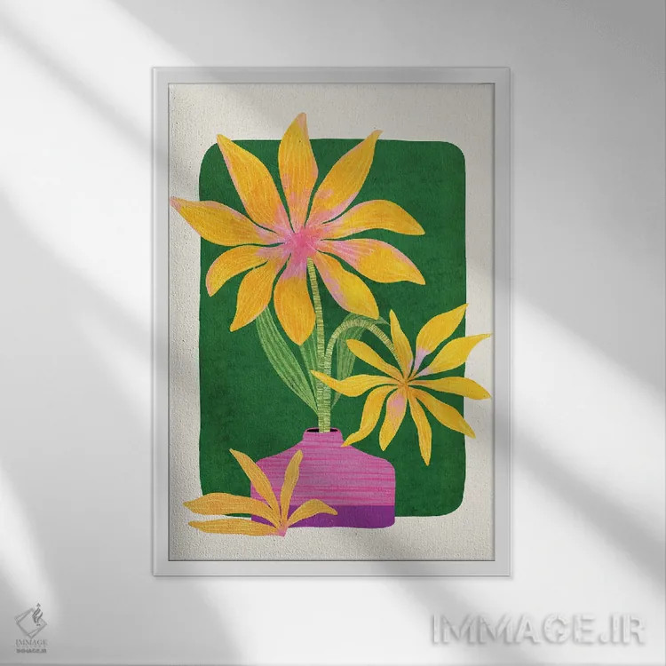 تابلو دکوراتیو گل های پلنگی اثر مدرن تروپیکال - نمای قابدار سفید