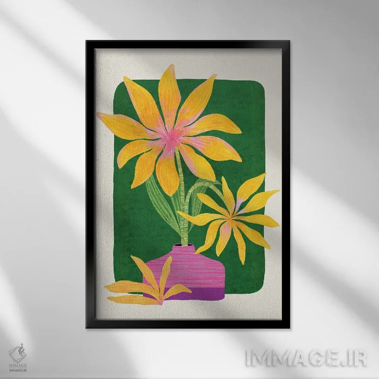 تابلو دکوراتیو گل های پلنگی اثر مدرن تروپیکال - نمای قابدار مشکی