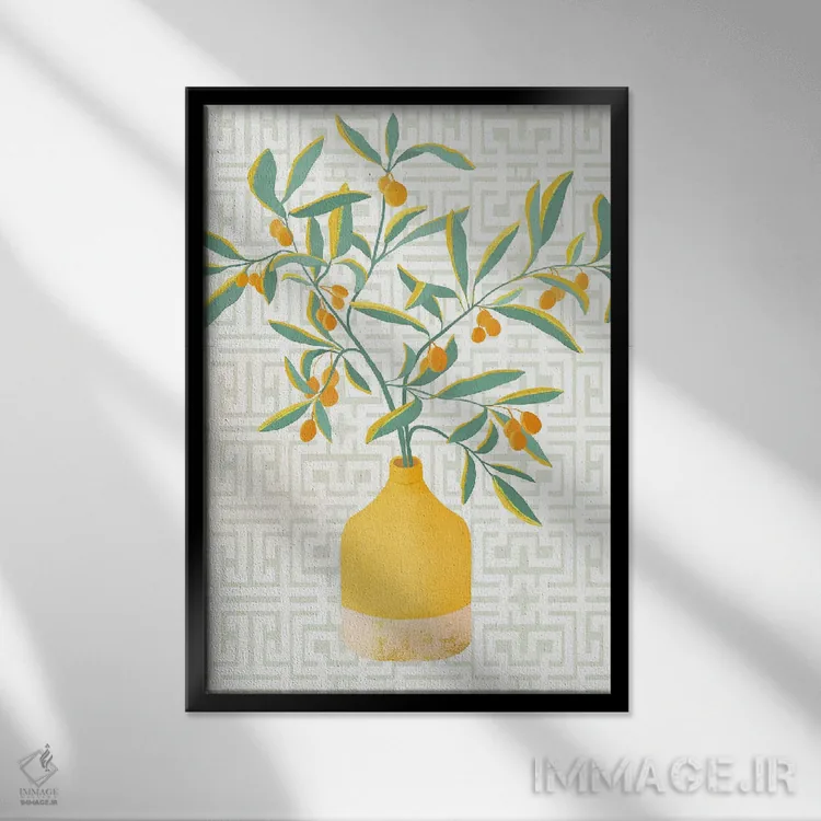 تابلو دکوراتیو درخت مرکبات چینی اثر مدرن تروپیکال - نمای قابدار مشکی