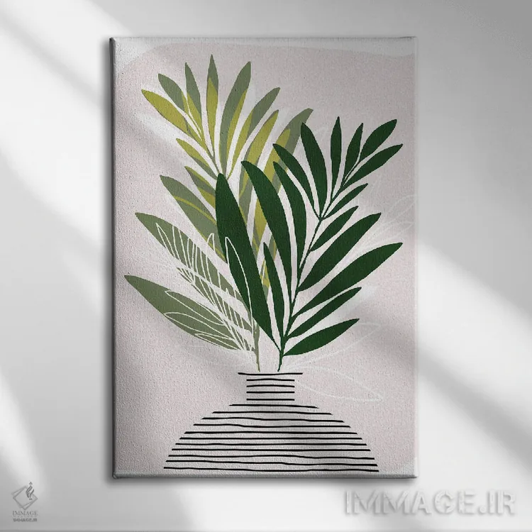 تابلو مینیمال شاخه های زیتون اثر مدرن تروپیکال - نمای روبهرو روی دیوار