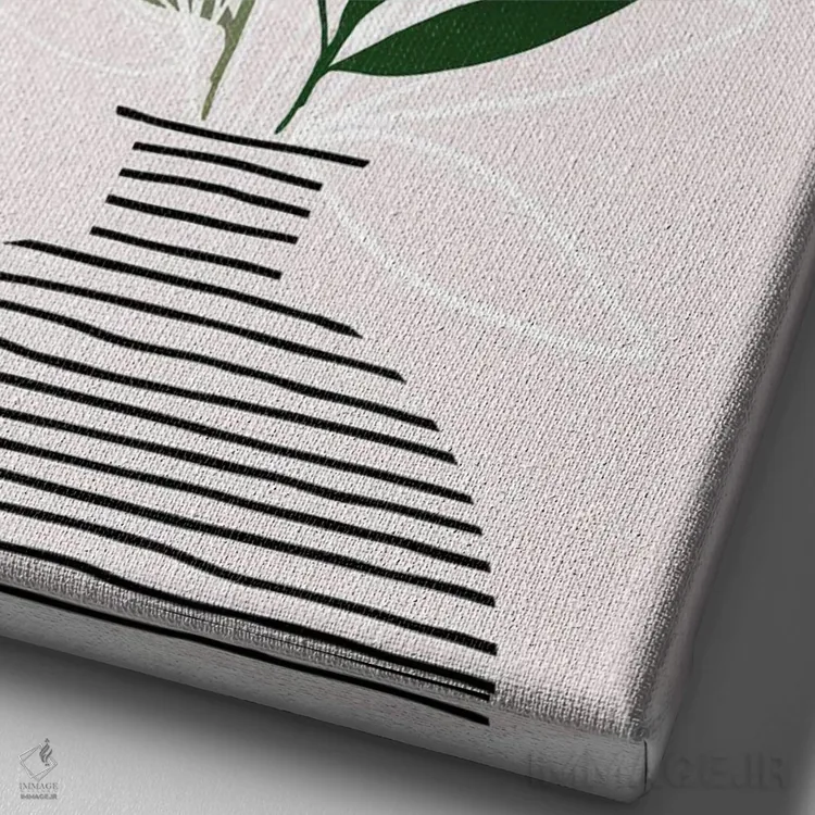 تابلو مینیمال شاخه های زیتون اثر مدرن تروپیکال - نمای نزدیک بافت بوم