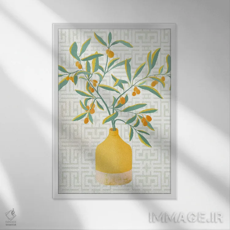 تابلو دکوراتیو درخت مرکبات چینی اثر مدرن تروپیکال - نمای قابدار سفید